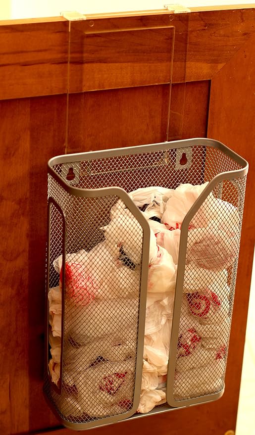 Deco Brothers Over The Cabinet Door Grocery Bag Holder, Silver - Image 2
