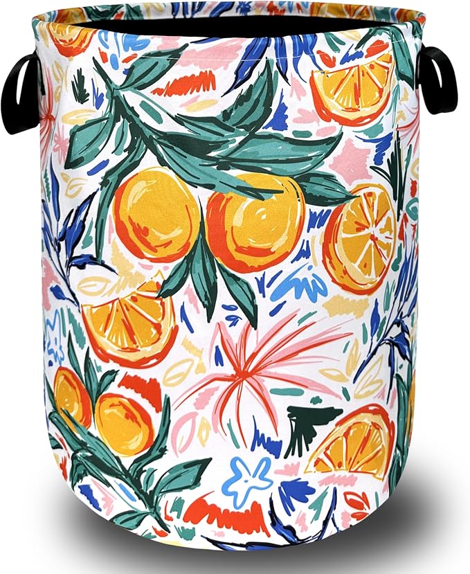 Fruit Orange Laundry Basket Oxford Cloth Foldable Hamper 18.9x16.5 Inch by SELIONLIKN