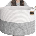 INDRESSME 115L Extra Large Woven Rope Blanket Basket Living Room Light Grey by INDRESSME