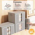 Clothes Storage Bins with Metal Frame Foldable Storage Box Clothes Organizers Storage Containers for Clothes Sheets Blankets Books Toys Gifts and Holiday Decorations (24Lx3 Pack) - Image 4
