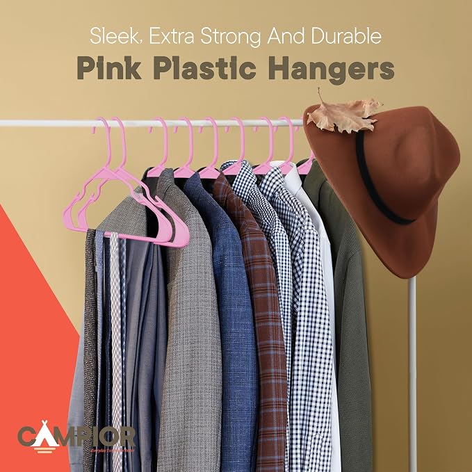 Pink Plastic Hangers 20 Pack– Heavy-Duty Plastic Hangers Slim and Space-Saving, Durable and Lightweight PP with Non-Slip Shoulder Notches for Slip Dresses, Suits, Jackets & Camisoles - Image 8