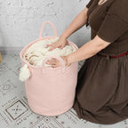 XUANGUO Cotton Rope Laundry Basket Hamper for Clothes, coral pink - Image 3