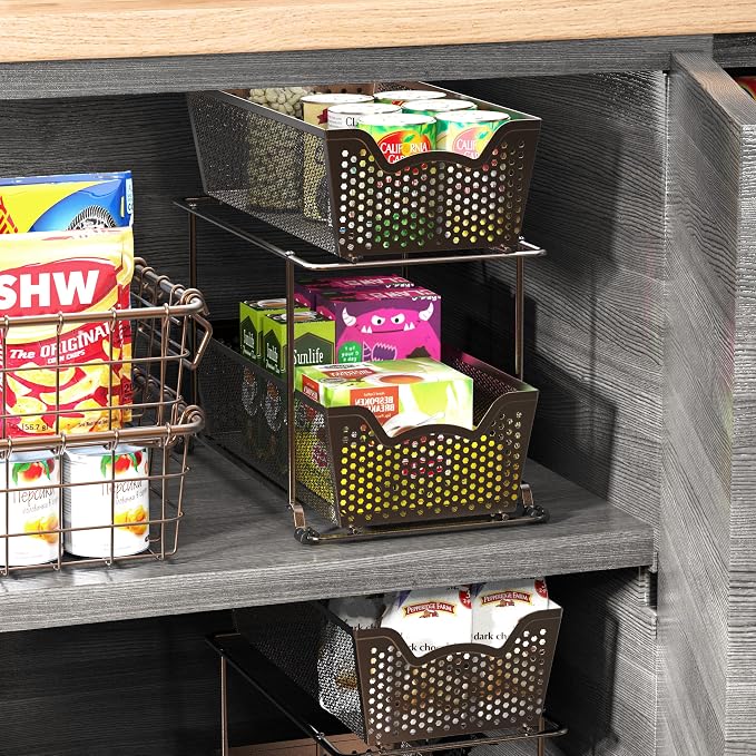 Simple Houseware Cabinet 2 Tier Perforated Basket Drawer, Bronze - 2 Pack - Image 6