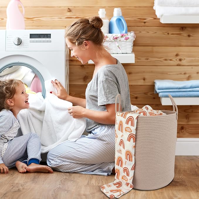 XUANGUO Cotton Rope Laundry Basket Hamper for Clothes, Konjac - Image 4