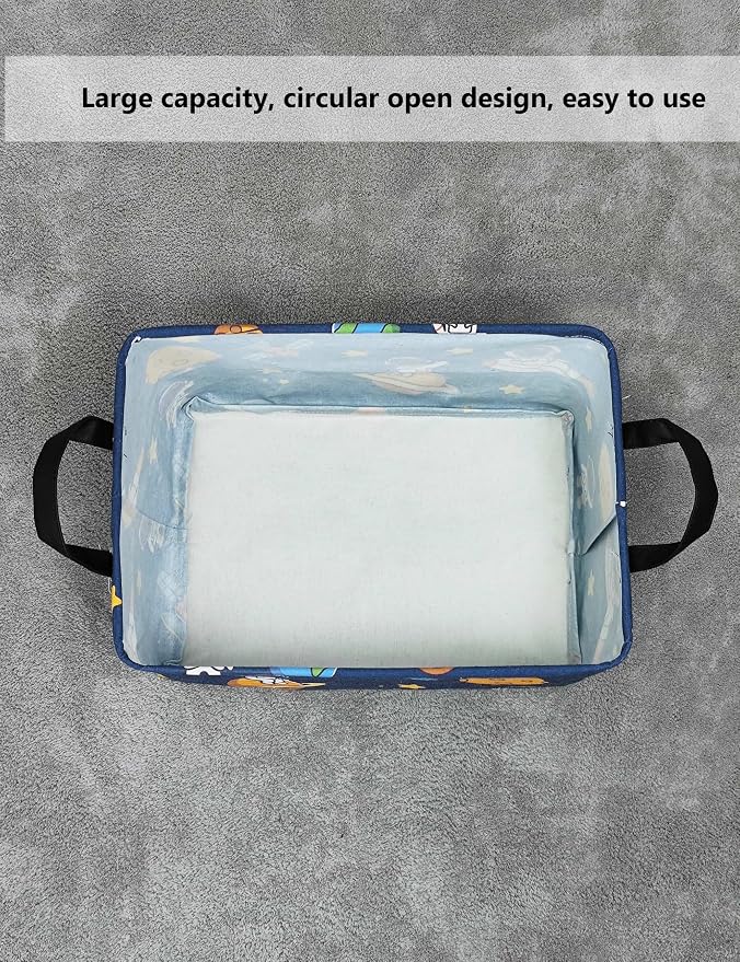Rectangular Collapsible Laundry Basket with Side Handles, Star Astronaut - Image 7
