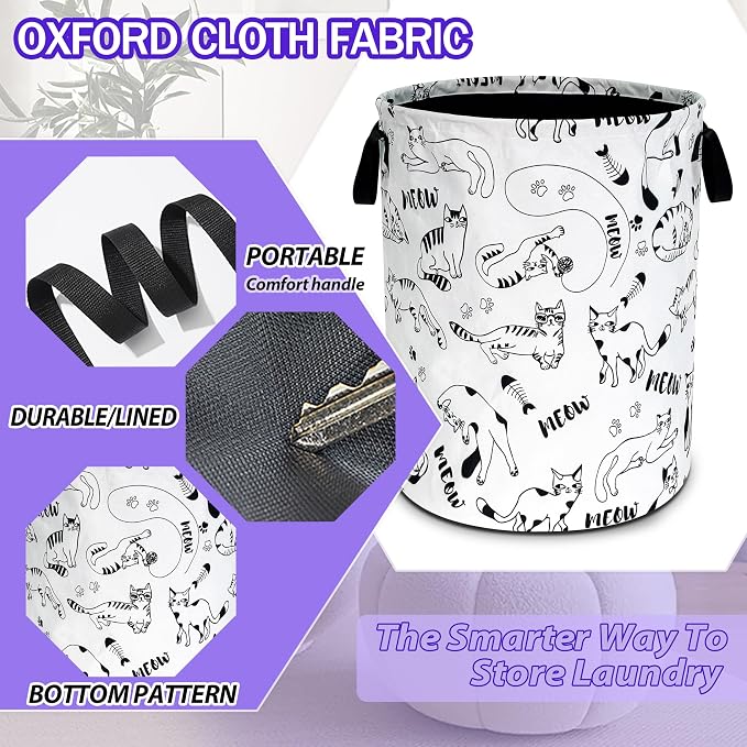 Cute Cat Meow Pet Laundry Basket Foldable Oxford Cloth Hamper 18.9x 16.5 In - Image 3