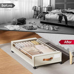 Yecaye 60L Under Bed Storage Containers with Wheels, 2 Pack Under Bed Storage Containers, Underbed Shoe Storage with Clear Window & Label, Rolling Under Bed Metal Drawer for Shoes, Clothes, Beige - Image 5