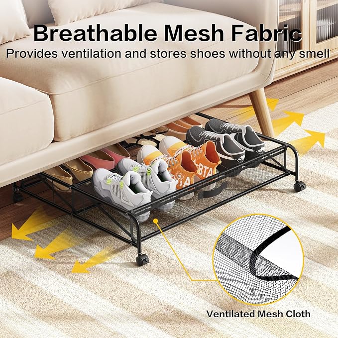 Under Bed Shoe Storage Organizer, 2 Pack Under Bed Storage Containers with Wheels for Under Bed Shoe Organizer Drawer Space Saving for bedroom - Image 3