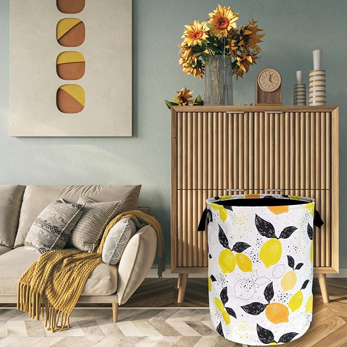 Lemons Laundry Hamper Boho Tropical Fruit Colorful Laundry Basket With Handles Foldable Oxford Cloth Tote Bag Clothes Toy Storage Bucket 18.9 x 16.5 Inch For Bathroom/Laundry/Bedroom - Image 7