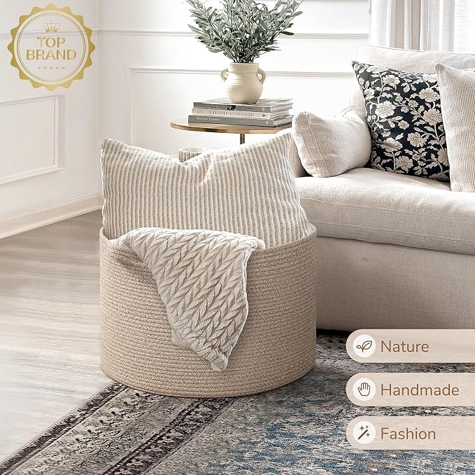INDRESSME Large Woven Wicker Blanket Basket Living Room, 65L - Image 7