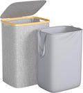 Foluck Large Laundry Hamper, 75L Waterproof Laundry Basket with Lid and Removable Bag, Collapsible Tall Clothes Hamper with Bamboo Handles for Clothes Toys in Dorm Bedroom Bathroom, Grey by Foluck