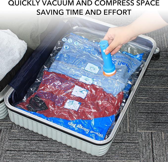 16 Pack Vacuum seal bags for clothing With Coldless Pump, Vacuum Storage Bags,Space Saver Sealer Bags, Pillows, Comforters, Blankets, Bedding,Travel - Image 2