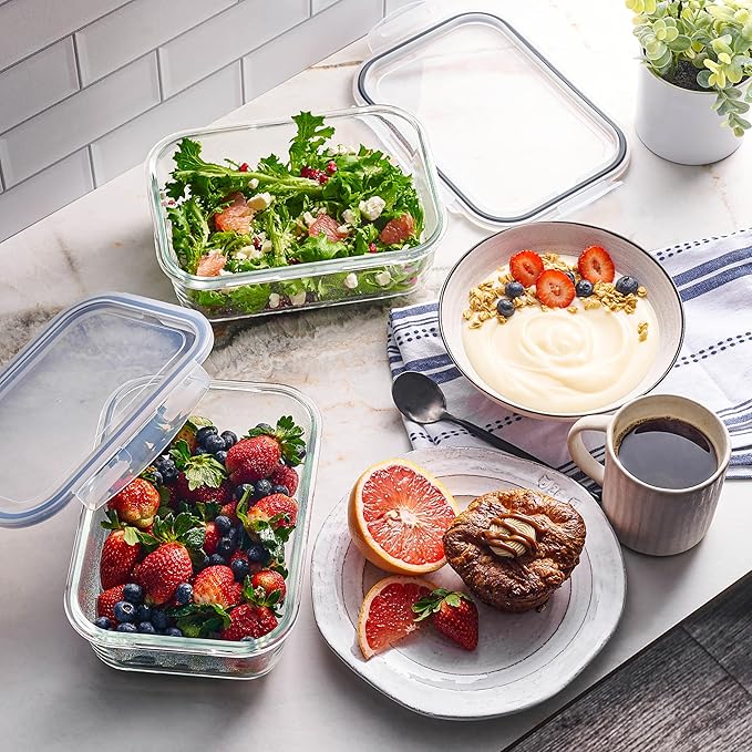 40pc Set Glass Food Storage Containers & Bowls with Airtight Lids - Leakproof BPA-Free Meal Prep Airtight Stackable Lunch Boxes, Kitchen Pantry & Storage Organizers - Microwave Freezer Dishwasher Safe - Image 8
