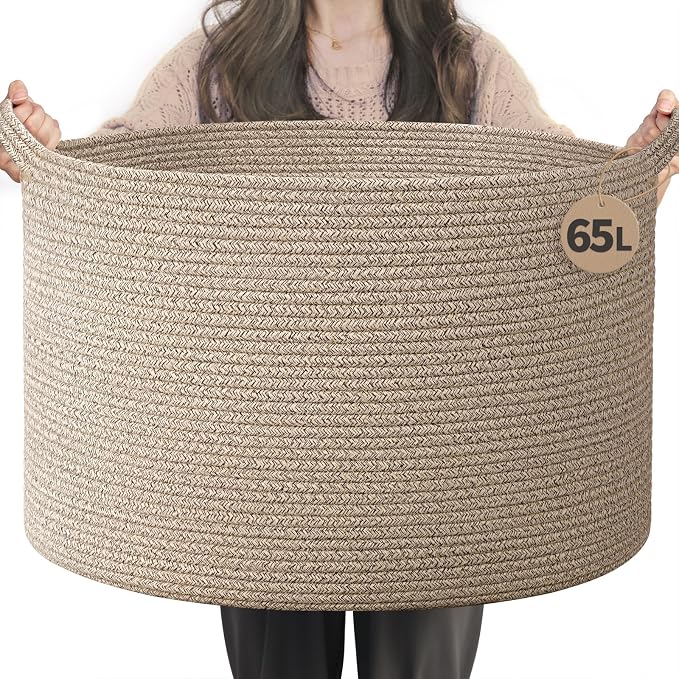 INDRESSME Large Woven Wicker Blanket Basket Living Room, 65L by INDRESSME