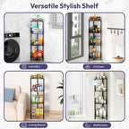 SWTYMIKI Standing Shower Caddy Corner - 4‑Tier Stainless Steel Shower Organizer Shelf with 16 Hooks and Adhesive Pads, Rustproof Corner Shelves Stand Rack for Bathroom Shower Room, Black - Image 6
