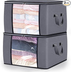 2 Pack Clothes Storage Bags, 90L Large Blanket Storage Bag Comforter Storage Bin with Reinforced Handle and Lid Foldable Closet Organizer and Storage Containers for Bedding Pillows Sheets and Duvet by BiCINE