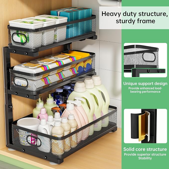 2-Pack 3-Tier Under Sink Organizer, Slide Out Cabinet Storage, Kitchen/Bath - Image 9