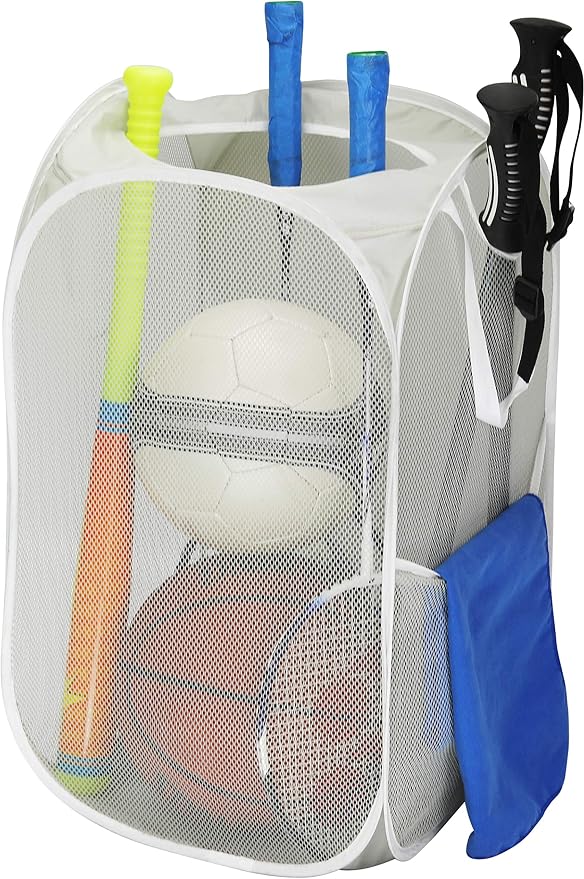 Simple Houseware Mesh Pop-Up Laundry Hamper with Side Pocket, 2 Pack, Gray - Image 4