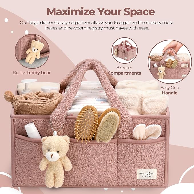 PeraBella Baby Diaper Caddy Organizer with Handle, Boy & Girl Shower Gift Basket, Portable Diaper Storage Basket Bin for Wipes, Newborn Baby Essentials Registry Search Must Haves, Car Caddy Organizer - Image 5