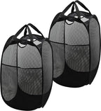Simple Houseware Mesh Pop-Up Laundry Hamper with Side Pocket, 2 Pack, Black - Image 2