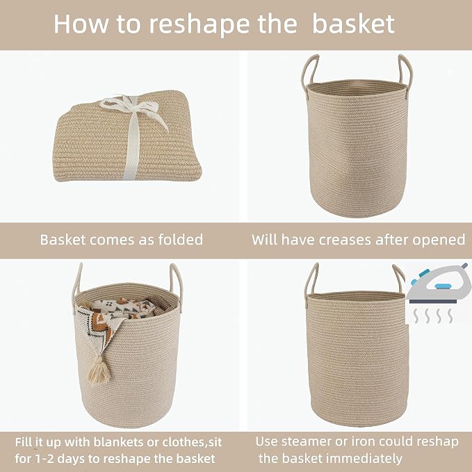 XUANGUO Cotton Rope Laundry Basket Hamper for Clothes, oatmeal - Image 7