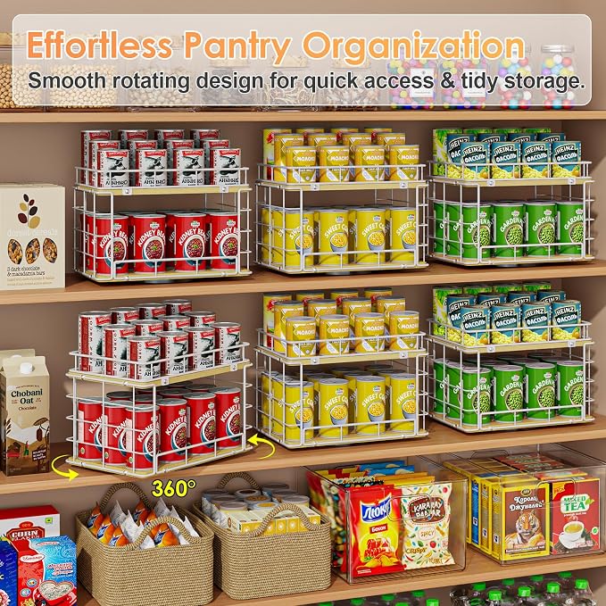 360° Rotating Lazy Susan Can Organizer for Pantry, Holds 26 Cans, White - Image 3