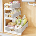 Under Sink Organizer, 3-Tier Thickened Metal Pull out Cabinet Organizer Shelf, Height Adjustable Slide out Storage Drawer Rack for Kitchen Bathroom Pantry Laundry Home Organization, 1-Pack, White by HERJOY