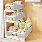 Under Sink Organizer, 3-Tier Thickened Metal Pull out Cabinet Organizer Shelf, Height Adjustable Slide out Storage Drawer Rack for Kitchen Bathroom Pantry Laundry Home Organization, 1-Pack, White by HERJOY