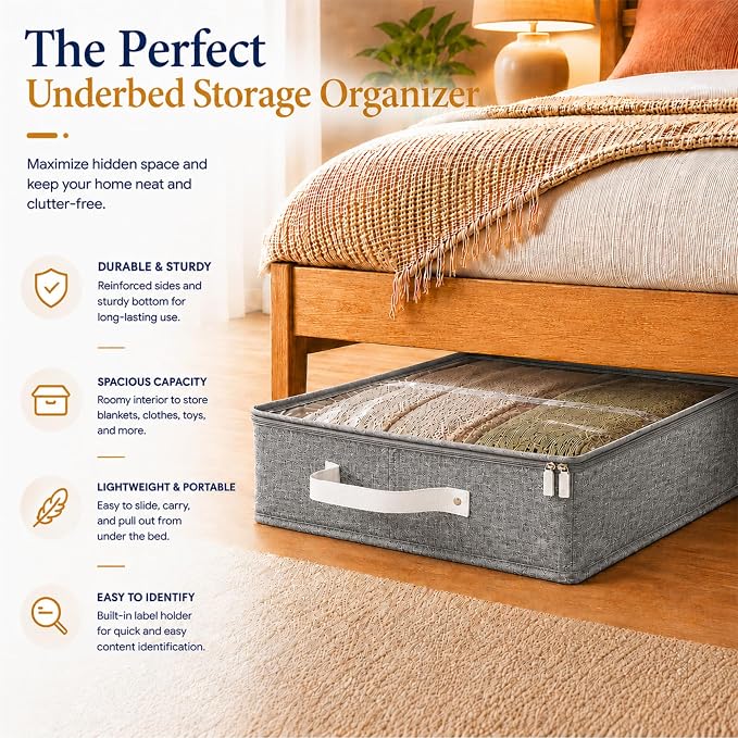 HOMELUX THEORY Under Bed Storage, Large 2pc with Lid, Light Gray | Drawer-style pull-out design, Fits blankets, clothes, fabric & shoes, Bins with lids, Bedroom & closet storage - Image 7