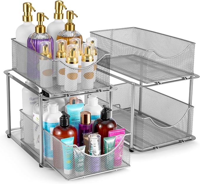 Sorbus Pull-Out Under Sink Organizer, Mesh Construction (Silver, 2 Pack) by Sorbus