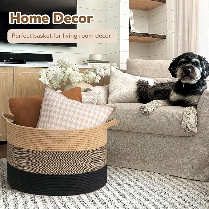 INDRESSME XXXLarge Woven Rope Blanket Basket Living Room, 90L - Image 2