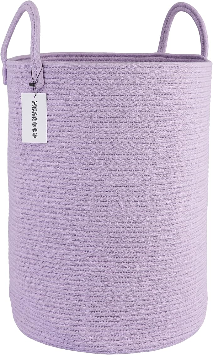 XUANGUO Rope Laundry Basket Hamper for Clothes Large Purple Lavender by XUANGUO