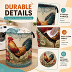 Vintage Rooster Flower Laundry Basket,Foldable Oxford Laundry Hamper with Handles,Portable Clothes Tote Bag Clothes Storage Bucket Organizer 20.8" x16" For Bathroom/Laundry Storage/Bedroom - Image 3