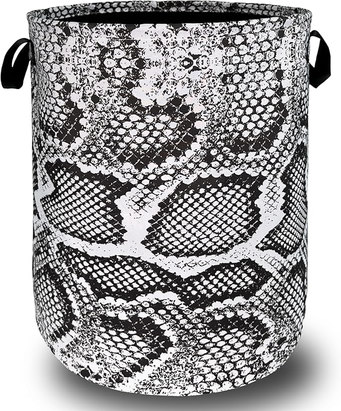 Grey Snake Print Laundry Basket Oxford Cloth Foldable Hamper 18.9x16.5 In by SELIONLIKN
