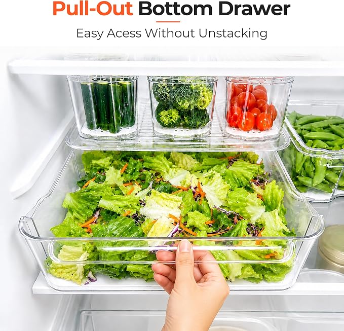 SMRCAD 8 Pack Clear Fridge Organizer Bins with Drain Trays - Stackable - Image 3