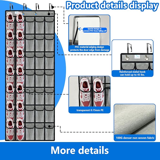 Shoe Rack for Door, Over Door Shoe Organizer for Closet - Image 3