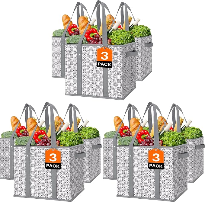WISELIFE Reusable Grocery Bags [9 Pack],Large Grocery Tote Bag Water Resistant Shopping Bags Foldable Grocery Bag for Clothes,Shoes and Picnic by WiseLife