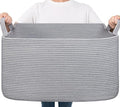 Goodpick Large Woven Rope Blanket Basket, Rectangle, Gray, 75L by Goodpick