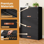 6-Tier Shoe Storage Cabinet with Fabric Cover, Hard Flip Doors, Holds 18–24 Pairs, Enclosed Dustproof Shoe Rack Organizer for Entryway, Closet & Bedroom, Shoe Shelf, Black, 27.8" x 12.0" x 41.9" - Image 5