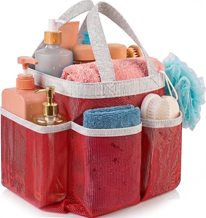 Handy Laundry Mesh Shower Caddy – 7 Pocket Portable Organizer Tote for Dorm, Gym, Travel & Bathroom – Quick Dry Collapsible Bag for College Essentials, Toiletries & Cleaning Supplies (Pink) by Handy+Laundry
