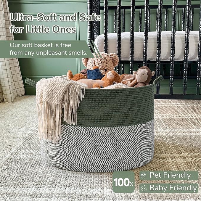 INDRESSME XXXLarge Woven Rope Blanket Basket Living Room Green, 90L - Image 6