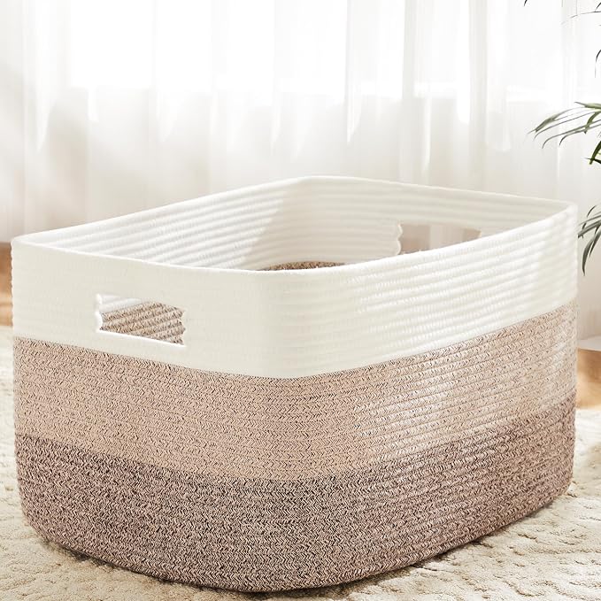 Artfeel Blanket Basket,Rectangle Woven Baskets for Storage,100L Laundry Basket for Decorative Nursery Blanket,Toys,Dirty Clothes and Magazine in Shelves,Baby Room,and Living Room by Artfeel