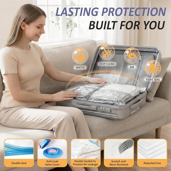 Vacuum Storage Bags with Hand Pump, Vacuum Seal Space Saver Bags,25 Combo | 80% Space-Saving Bags for Clothing, Blankets, Pillows, Bedding & Comforters; Multi-Size Variety Pack for Home & Travel - Image 5