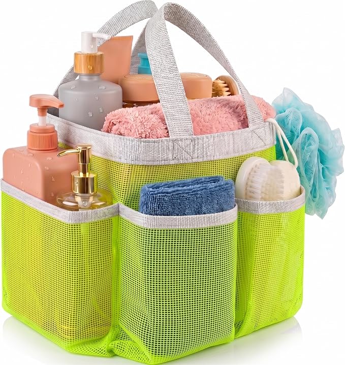Handy Laundry Mesh Shower Caddy – 7 Pocket Portable Shower Caddy for Dorm, Gym, Travel & Bathroom – Quick-Dry Collapsible Organizer Tote Bag for College Essentials, Toiletries & Small Items (Green) by Handy+Laundry