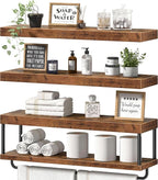 QEEIG Bathroom Floating Shelves Over Toilet - Wall Mounted Shelf Toilet Paper Storage Farmhouse 32 inch Long Set of 3, Rustic Brown (027-80BN3) by QEEIG