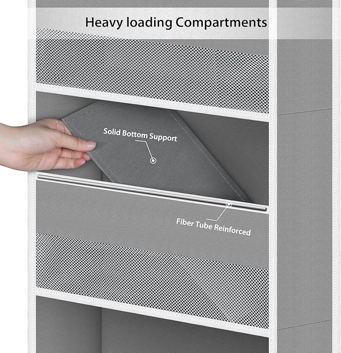 Univivi Fabric Over Door Hanging Organizer for Baby Nursery, Grey, 5-Shelf - Image 5