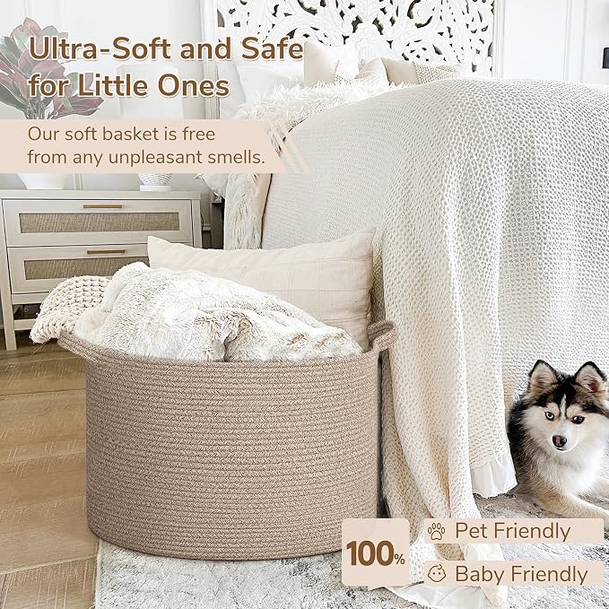 INDRESSME Large Woven Wicker Blanket Basket Living Room, 65L - Image 5