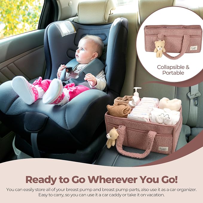 PeraBella Baby Diaper Caddy Organizer with Handle, Boy & Girl Shower Gift Basket, Portable Diaper Storage Basket Bin for Wipes, Newborn Baby Essentials Registry Search Must Haves, Car Caddy Organizer - Image 6