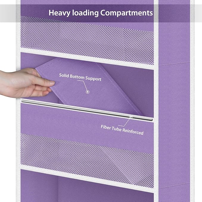Univivi Fabric Over the Door Organizer for Baby Nursery, Purple, 6-Shelf - Image 5
