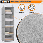 Hanging Closet Organizer 5-Shelf, Oxford Linen Wardrobe Storage, Gray | Easy-mount foldable design holds clothes, handbags, shoes & accessories; washable Oxford fabric, sturdy and space-saving. - Image 6